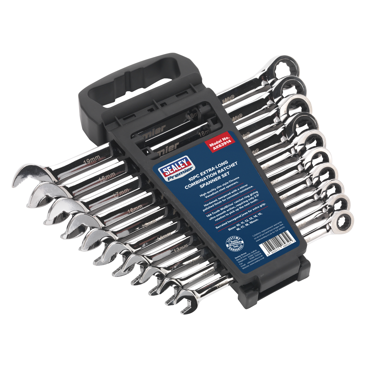 Premier AK63914 Premier Extra-Long Combination Ratchet Spanner Set 10pc