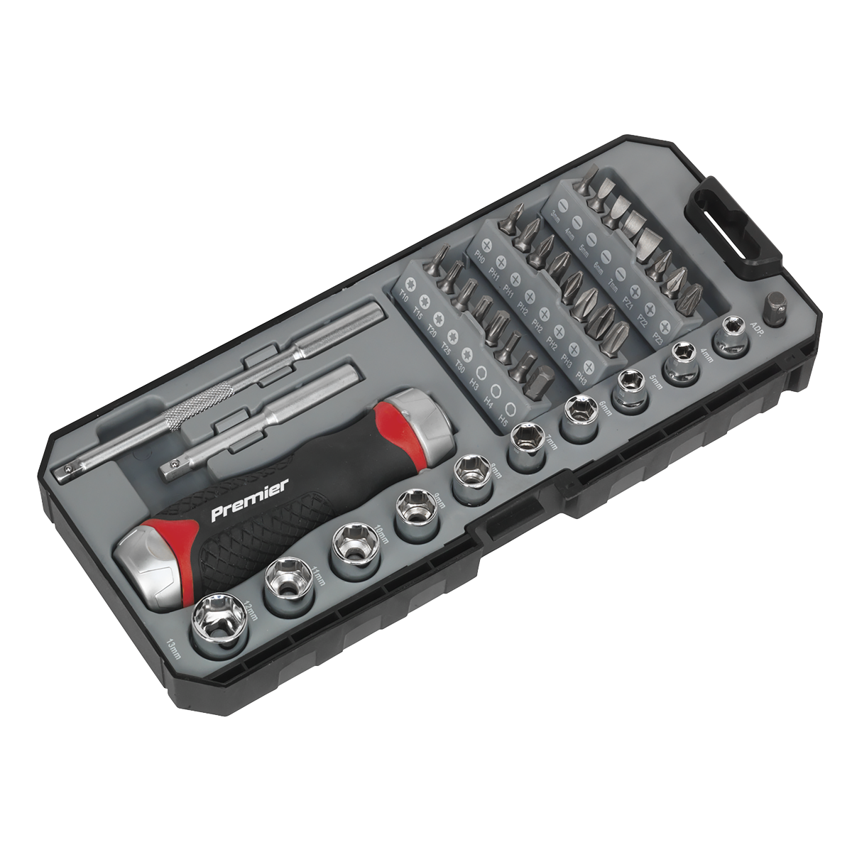 Premier AK64905 Premier Fine Tooth Ratchet Screwdriver Socket & Bit Set 38pc
