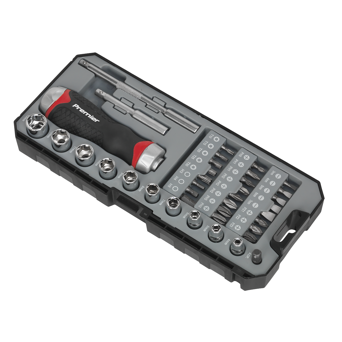 Premier AK64905 Premier Fine Tooth Ratchet Screwdriver Socket & Bit Set 38pc