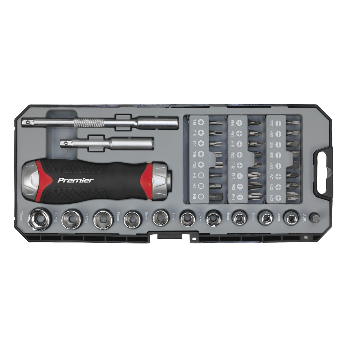 Premier AK64905 Premier Fine Tooth Ratchet Screwdriver Socket & Bit Set 38pc