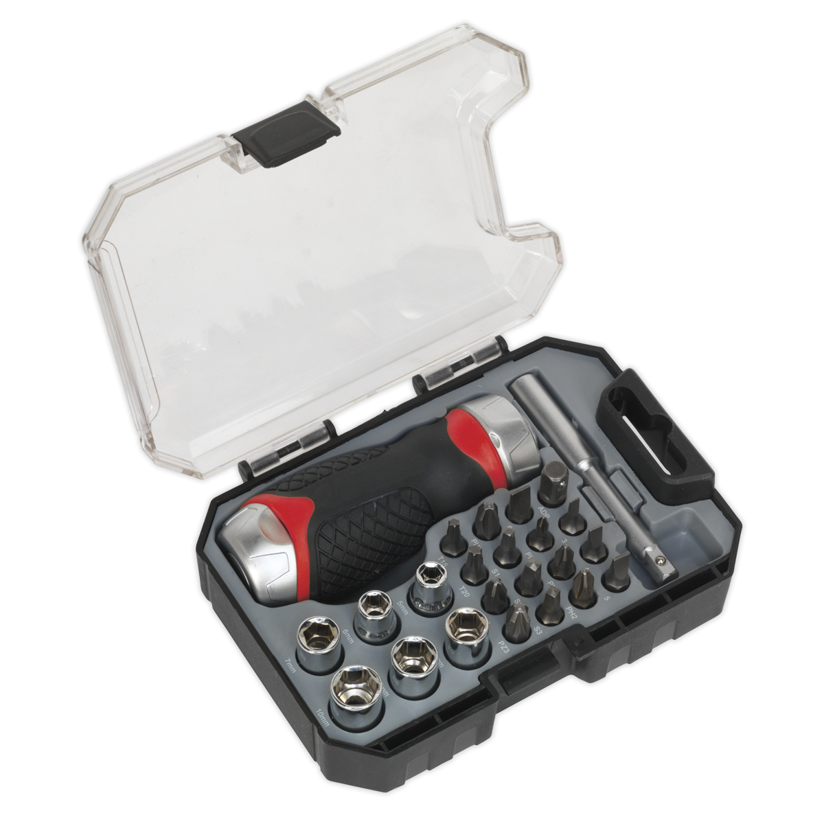 Premier AK64906 Premier Fine Tooth Stubby Ratchet Screwdriver Socket & Bit Set 24pc