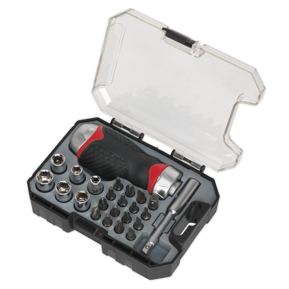 Premier AK64906 Premier Fine Tooth Stubby Ratchet Screwdriver Socket & Bit Set 24pc