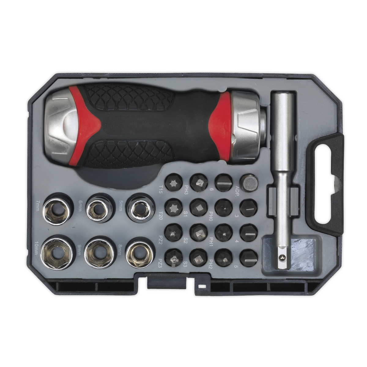 Premier AK64906 Premier Fine Tooth Stubby Ratchet Screwdriver Socket & Bit Set 24pc