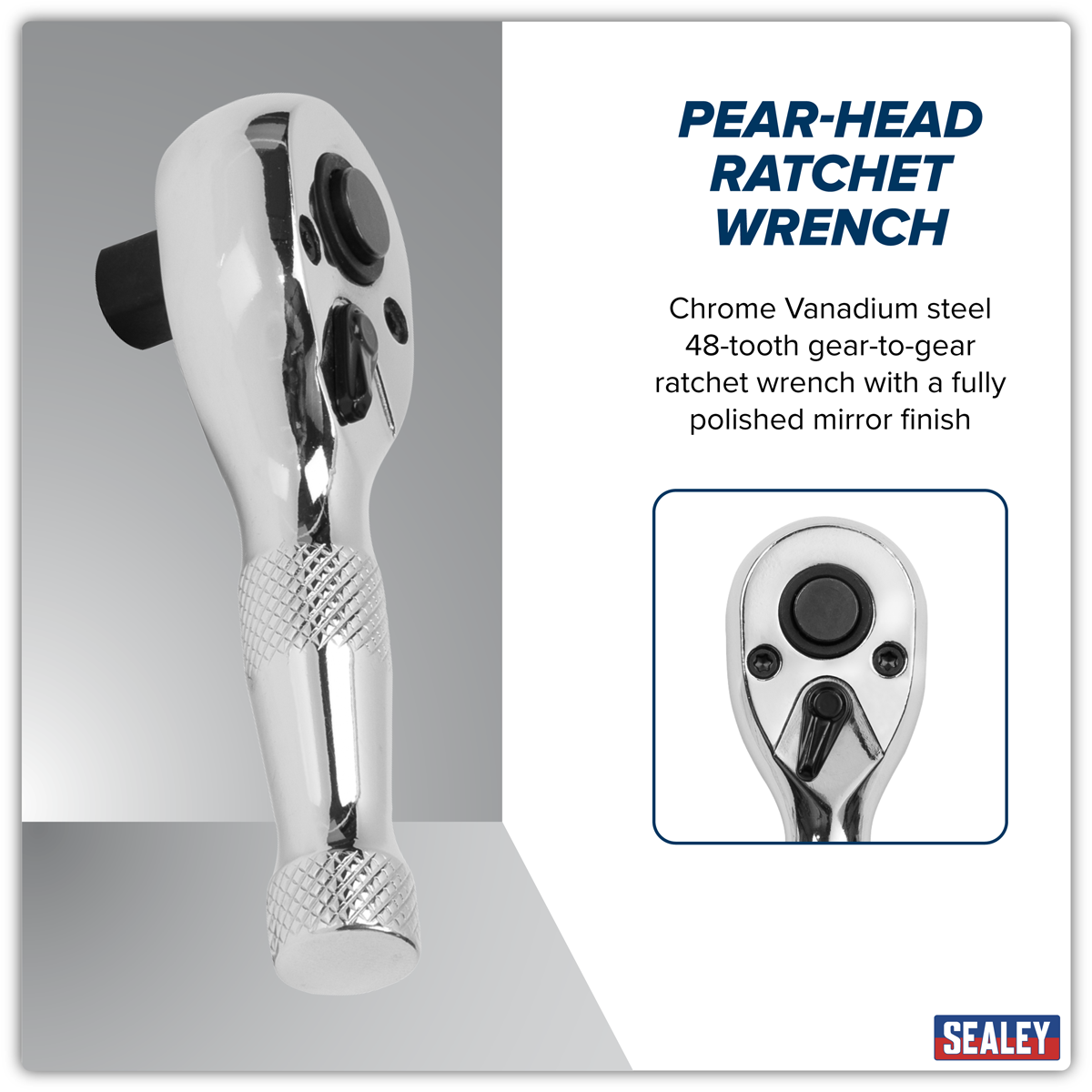 Premier AK661S Premier Stubby Pear-Head Ratchet Wrench with Flip Reverse 3/8"Sq Drive
