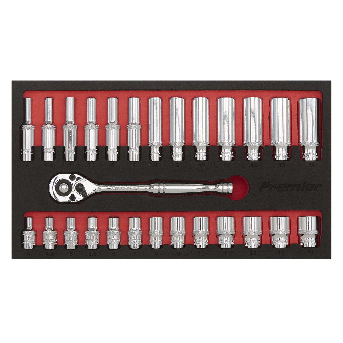 Premier AK66721 Premier Ratchet Wrench & Socket Set 1/4"Sq Drive 27pc
