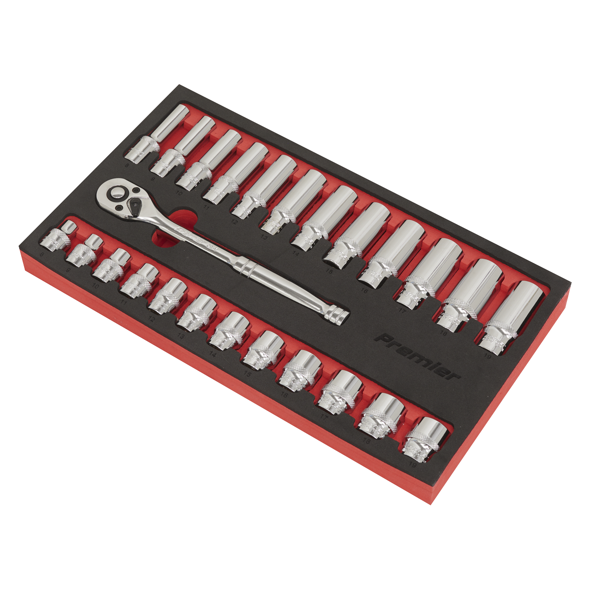 Premier AK66722 Premier Ratchet Wrench & Socket Set 3/8"Sq Drive 25pc