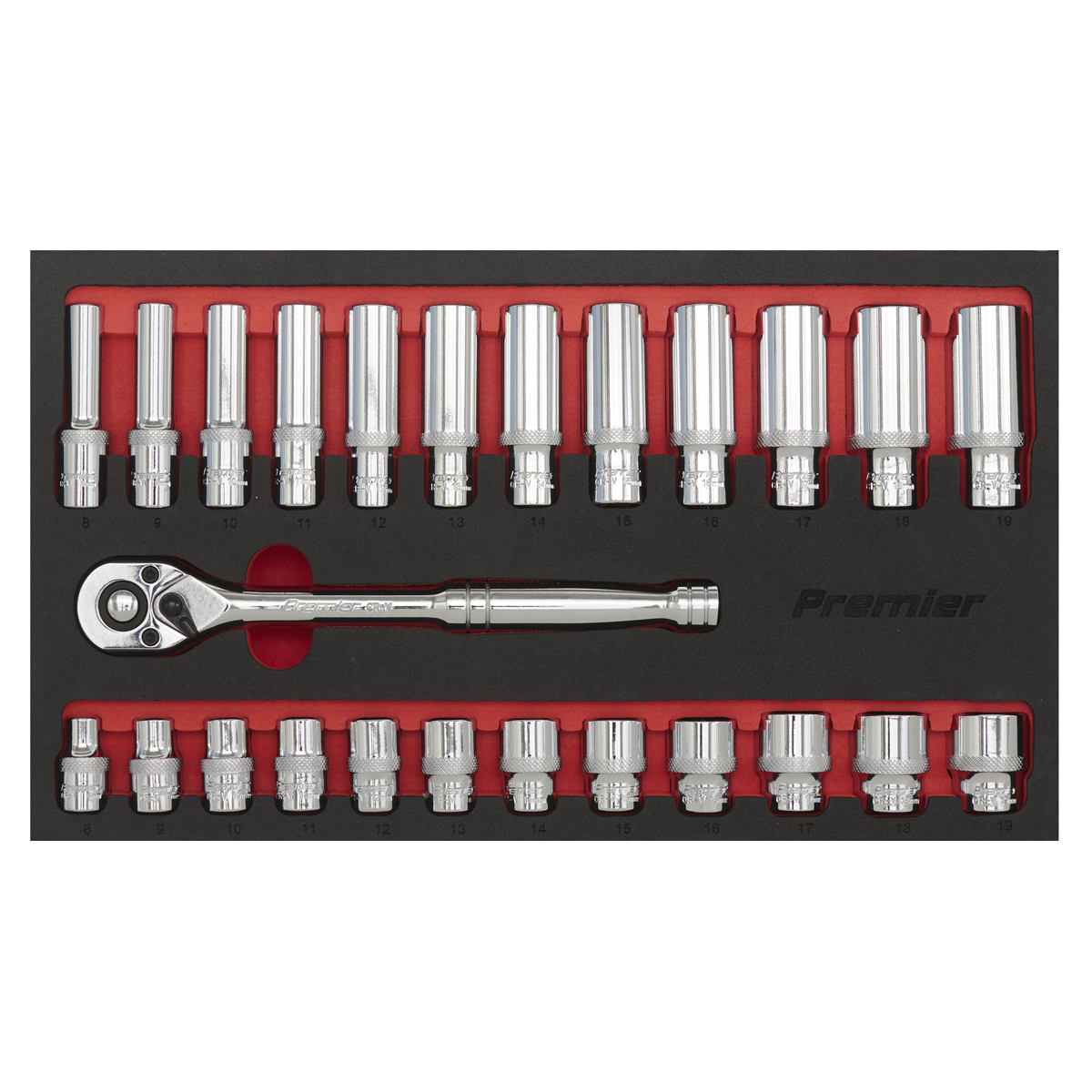 Premier AK66722 Premier Ratchet Wrench & Socket Set 3/8"Sq Drive 25pc