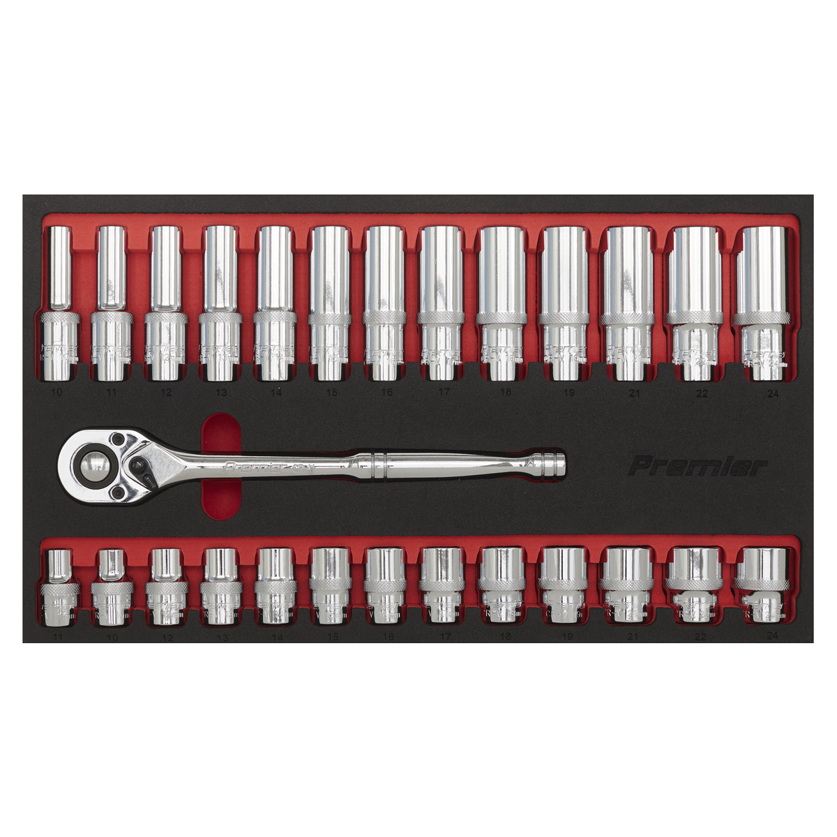 Premier AK66723 Premier Ratchet Wrench & Socket Set 1/2"Sq Drive 27pc