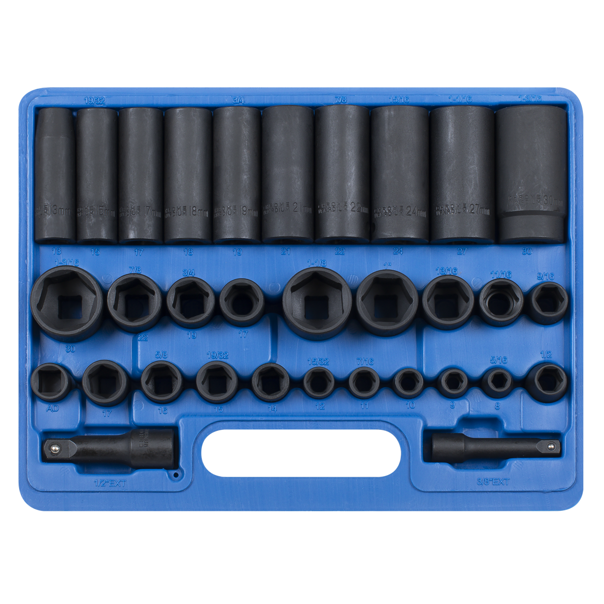 Premier AK681 Premier Metric/Imperial Impact Socket Set 3/8" & 1/2"Sq Drive 32pc