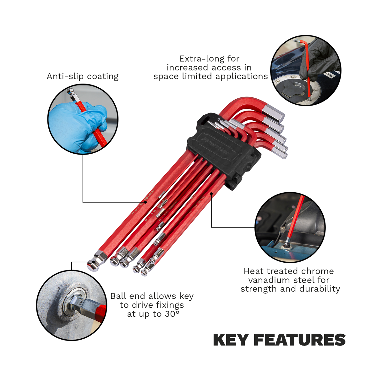 Premier AK7164 Premier Extra-Long Ball-End Hex Key Set 11pc