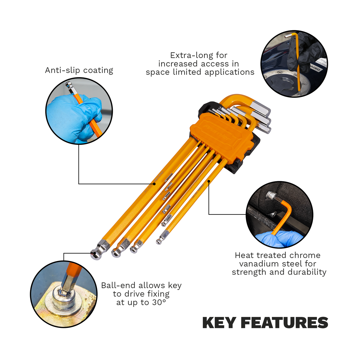 Premier AK7175 Premier Imperial Extra-Long Ball-End Hex Key Set 9pc