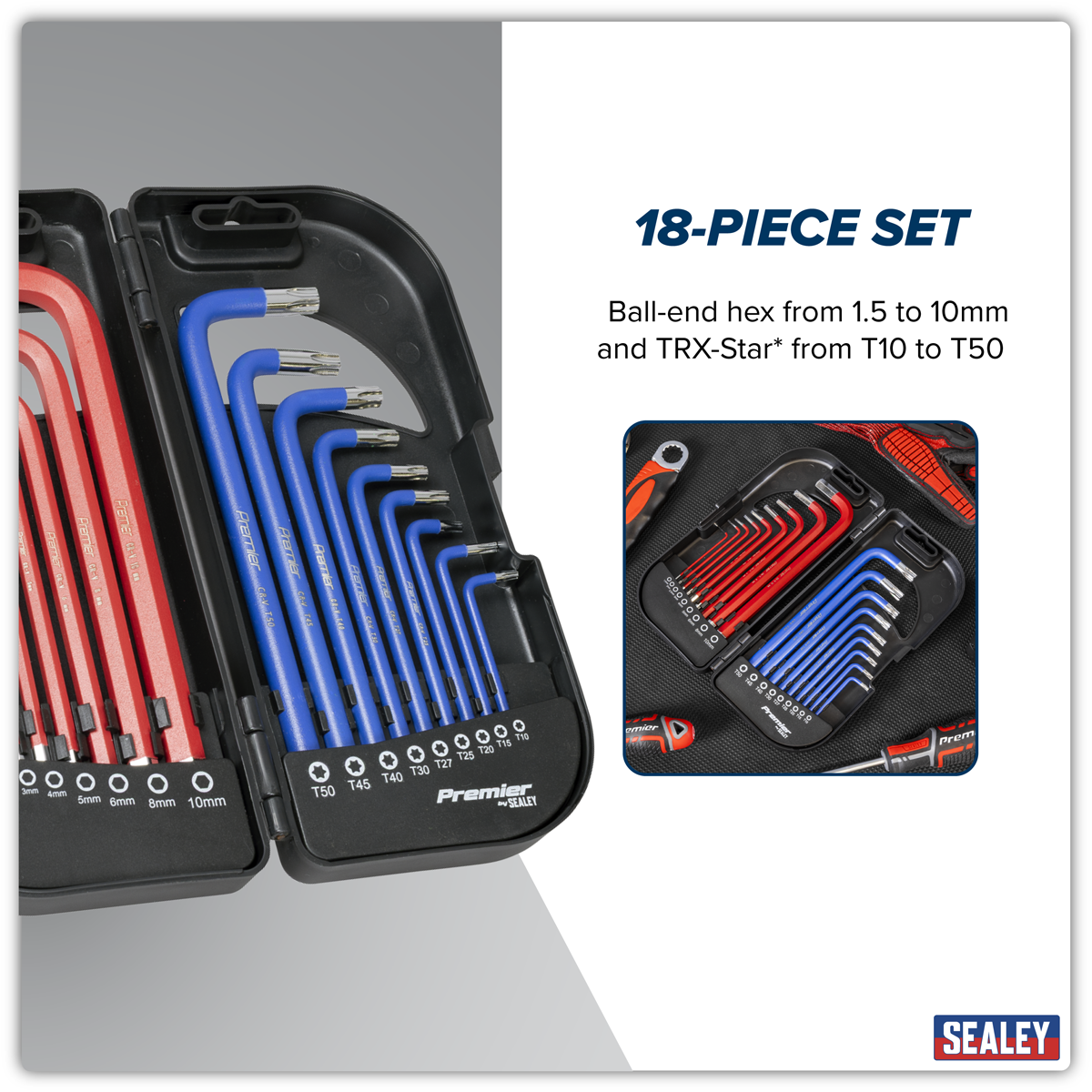 Premier AK7176 Long Anti-Slip TRX-Star* & Ball-End Hex Key Set 18pc