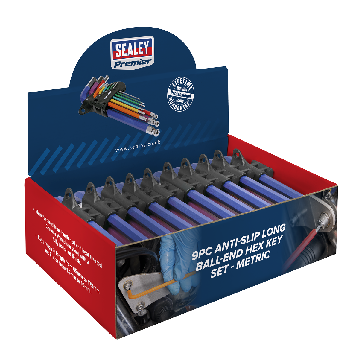 Premier AK7190DB Premier Long Colour-Coded Ball-End Hex Key Set 9pc - Display Box of 10