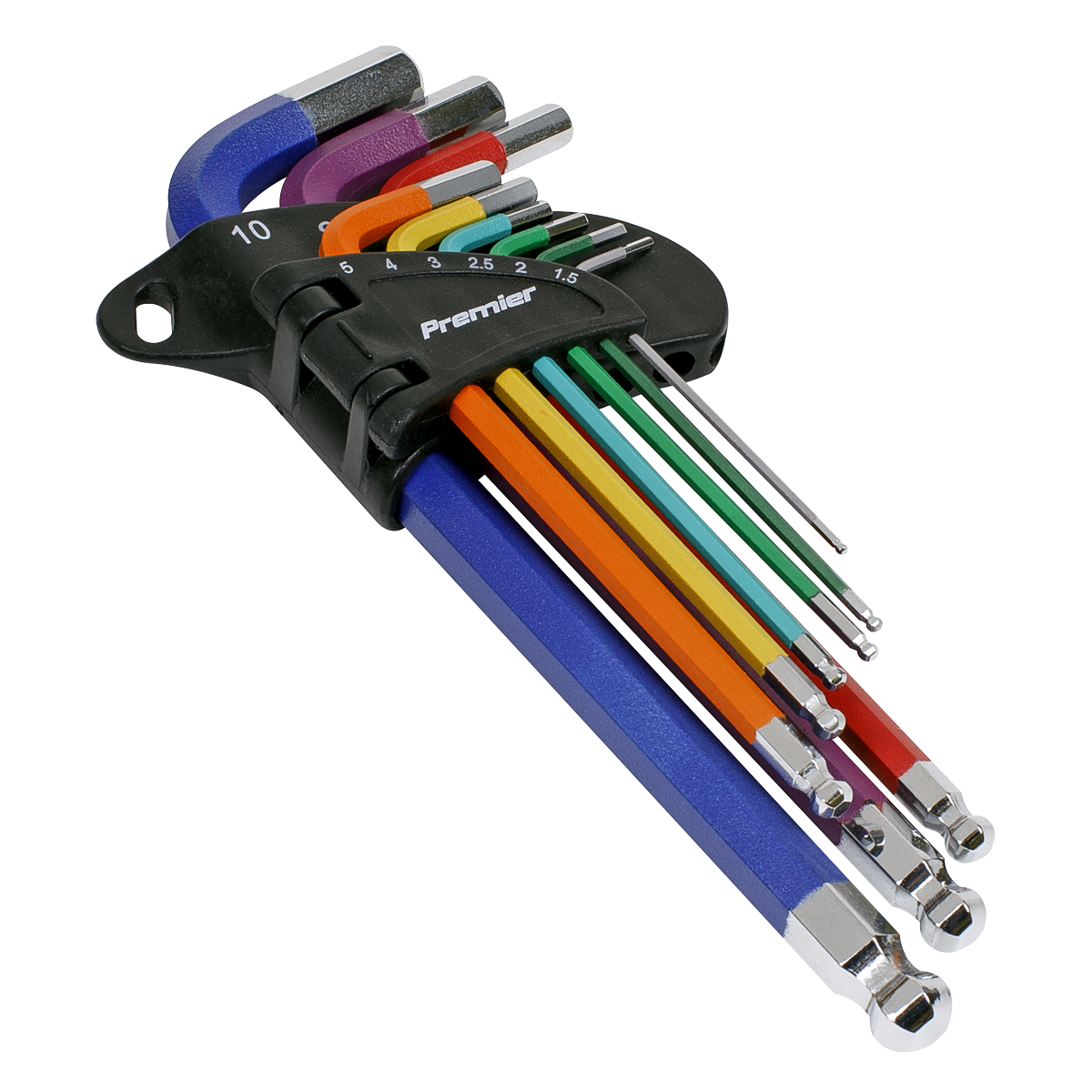 Premier AK7190DB Premier Long Colour-Coded Ball-End Hex Key Set 9pc - Display Box of 10