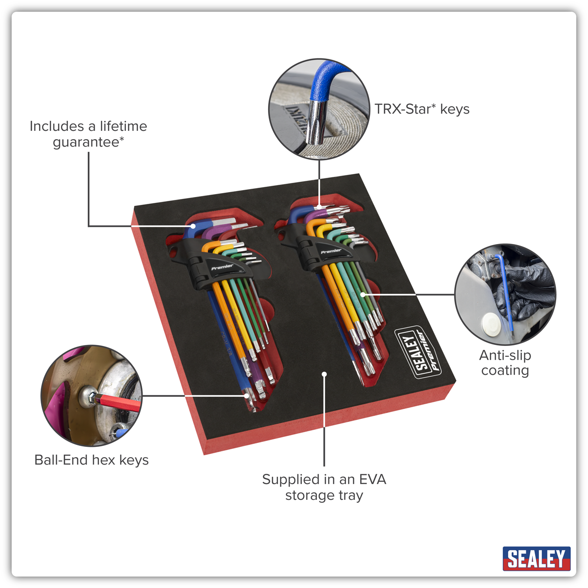 Premier AK7199 TRX-Star* & Ball-End Hex Key Set 18pc Long Anti-Slip