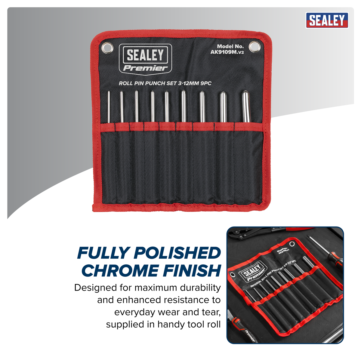 Premier AK9109 Premier Roll Pin Punch Set Imperial 1/8-1/2" 9pc