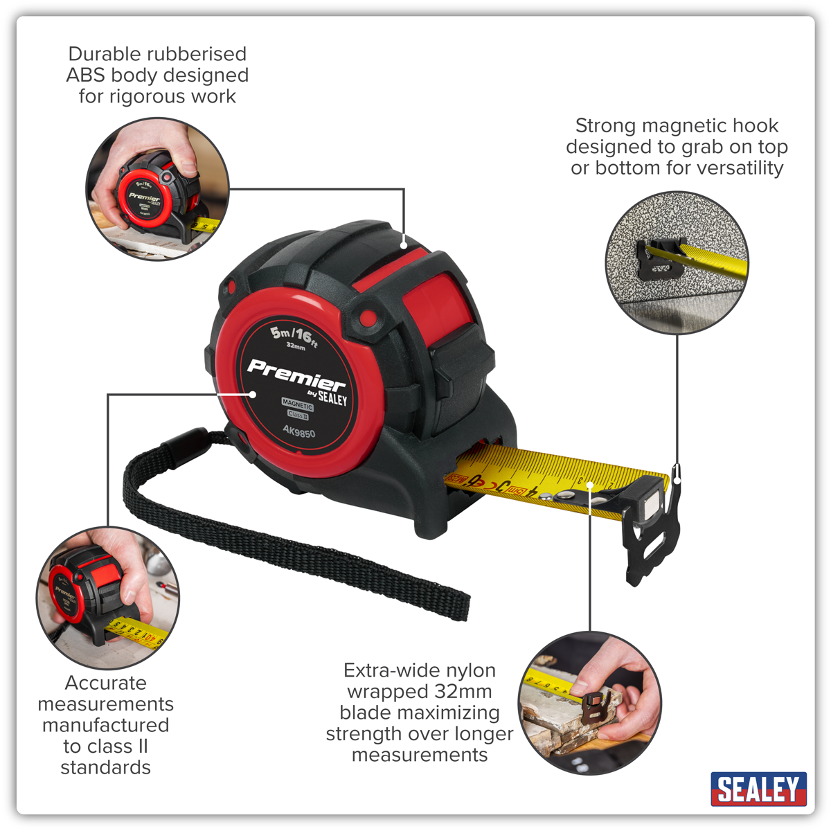 Premier AK9850 Premier Metric/Imperial Tape Measure Extra-Wide Blade 5m(16ft) x 32mm