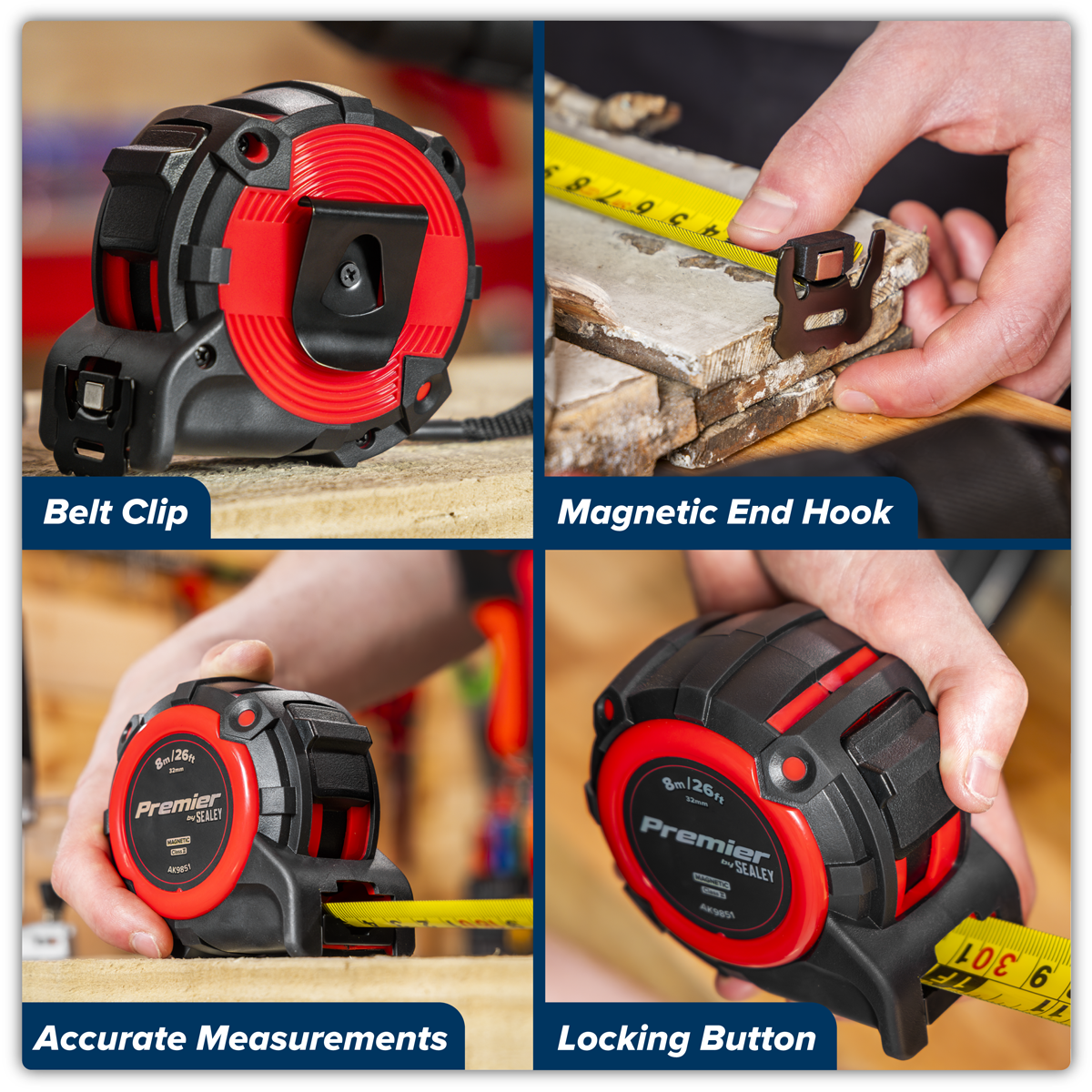 Premier AK9851 Premier Metric/Imperial Tape Measure Extra-Wide Blade 8m(26ft) x 32mm