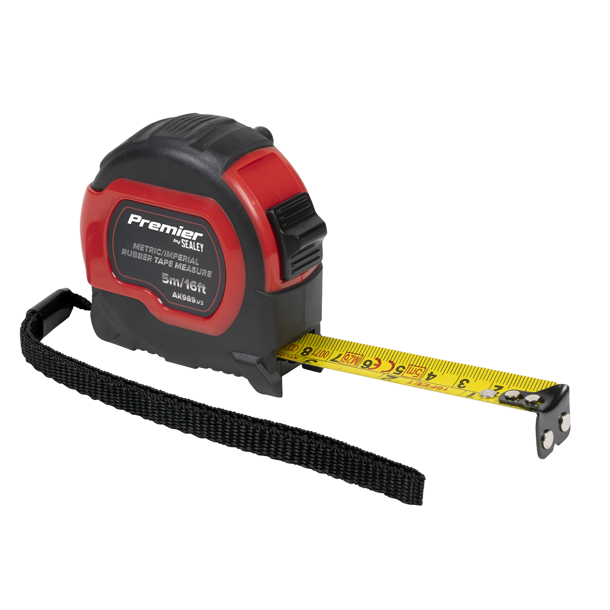 Premier AK98912 Metric/Imperial Rubber Tape Measure 5m(16ft) x 19mm - Display Box of 12