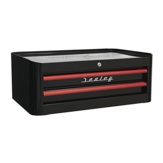 Premier AP28102BR Premier™ Retro Style Mid-Box Tool Chest 2 Drawer - Black with Red Anodised Drawer Pulls