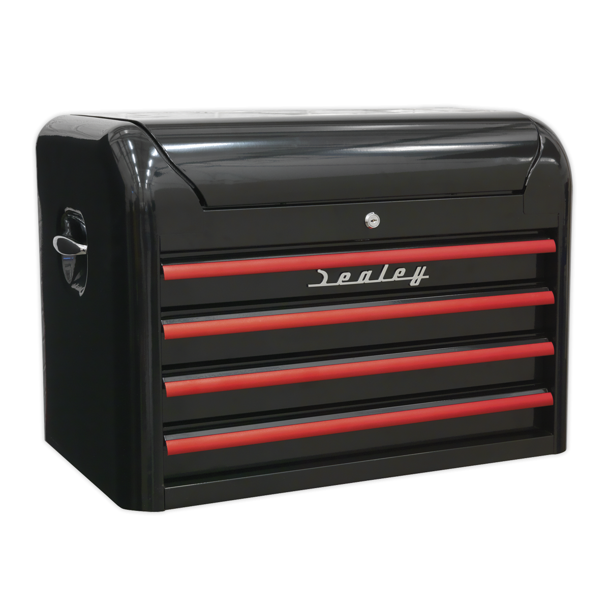 Premier AP28104BR Premier™ Retro Style Topchest 4 Drawer - Black with Red Anodised Drawer Pulls