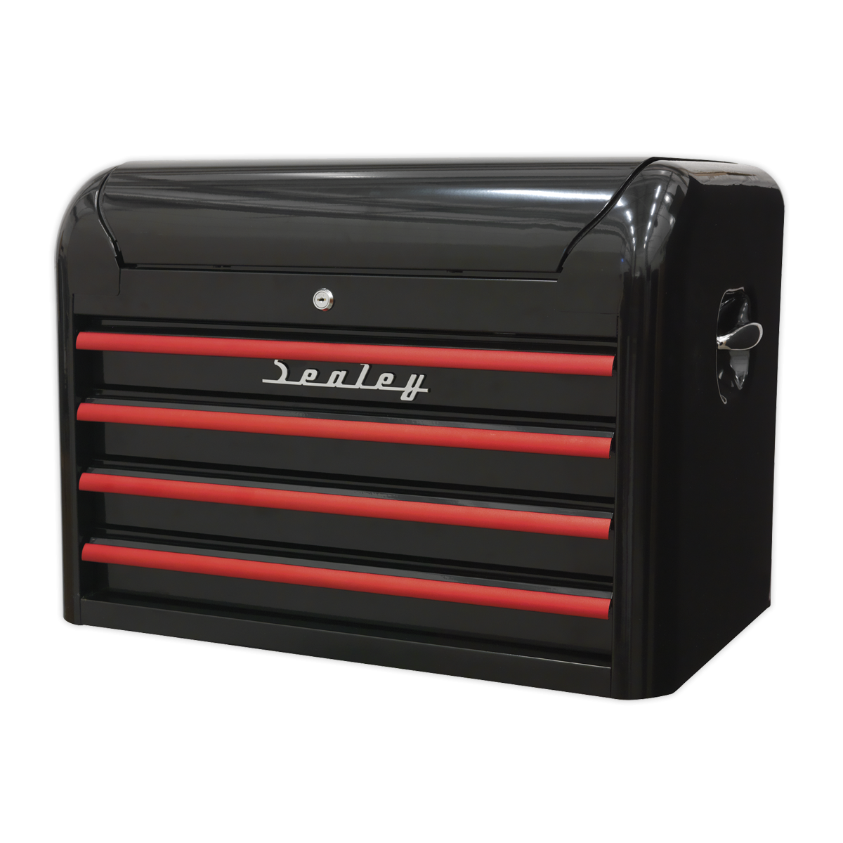 Premier AP28104BR Premier™ Retro Style Topchest 4 Drawer - Black with Red Anodised Drawer Pulls