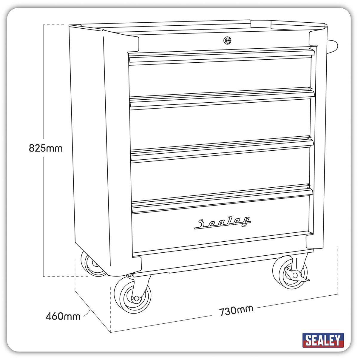 Premier AP28204BR Premier™ Retro Style Rollcab 4 Drawer - Black with Red Anodised Drawer Pulls