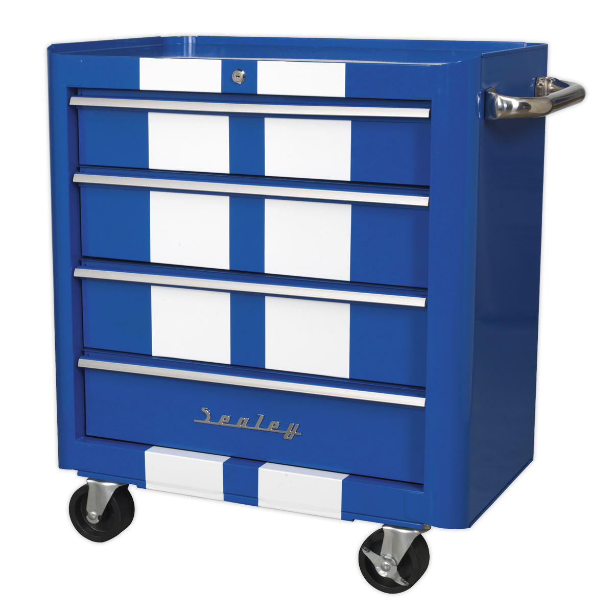 Premier AP28204BWS Premier™ Retro Style Rollcab 4 Drawer - Blue with White Stripes