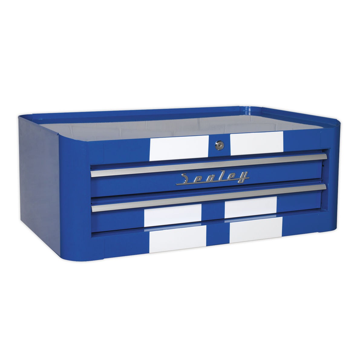 Premier AP28COMBO2BWS Premier™ Retro Style Topchest, Mid-Box Tool Chest & Rollcab Combination 10 Drawer - Blue with White Stripes