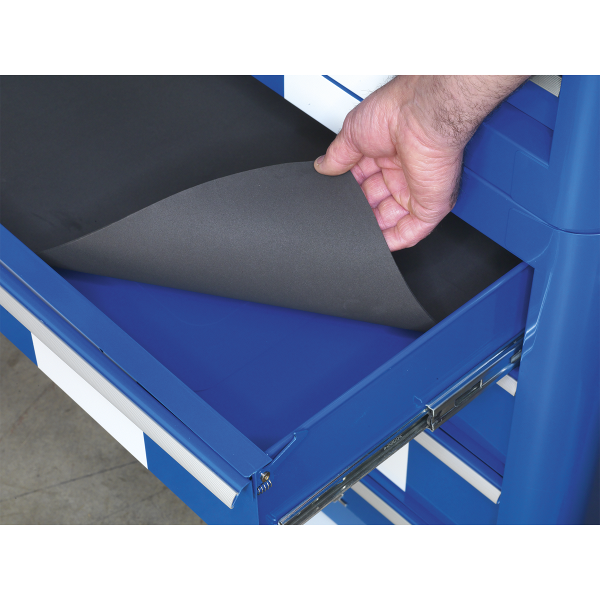 Premier AP28COMBO2BWS Premier™ Retro Style Topchest, Mid-Box Tool Chest & Rollcab Combination 10 Drawer - Blue with White Stripes