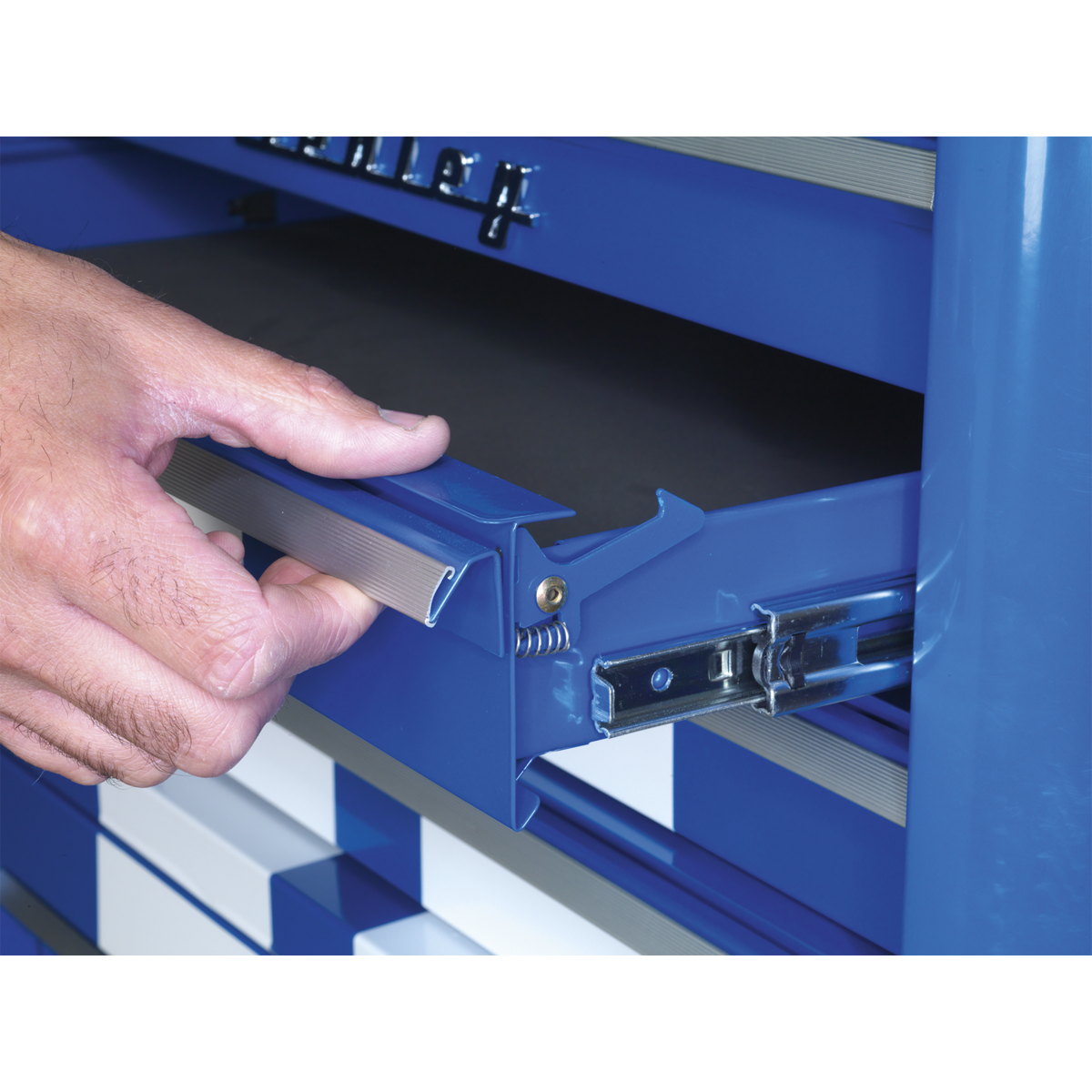 Premier AP28COMBO2BWS Premier™ Retro Style Topchest, Mid-Box Tool Chest & Rollcab Combination 10 Drawer - Blue with White Stripes