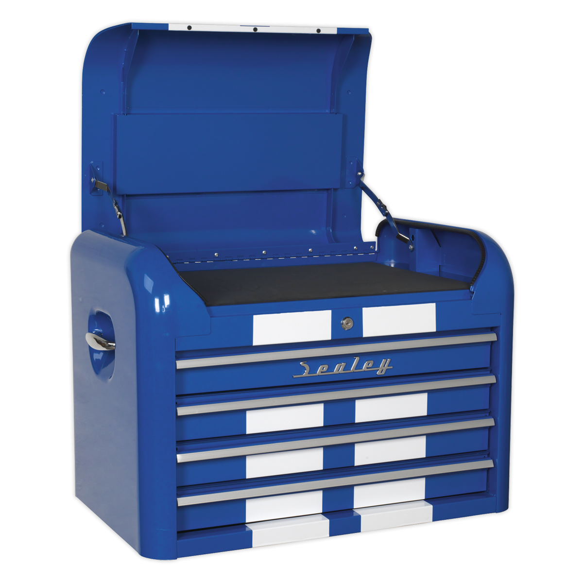 Premier AP28COMBO2BWS Premier™ Retro Style Topchest, Mid-Box Tool Chest & Rollcab Combination 10 Drawer - Blue with White Stripes