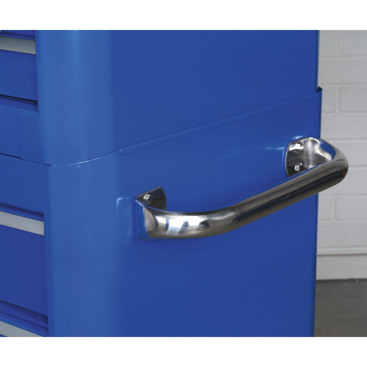 Premier AP28COMBO2BWS Premier™ Retro Style Topchest, Mid-Box Tool Chest & Rollcab Combination 10 Drawer - Blue with White Stripes