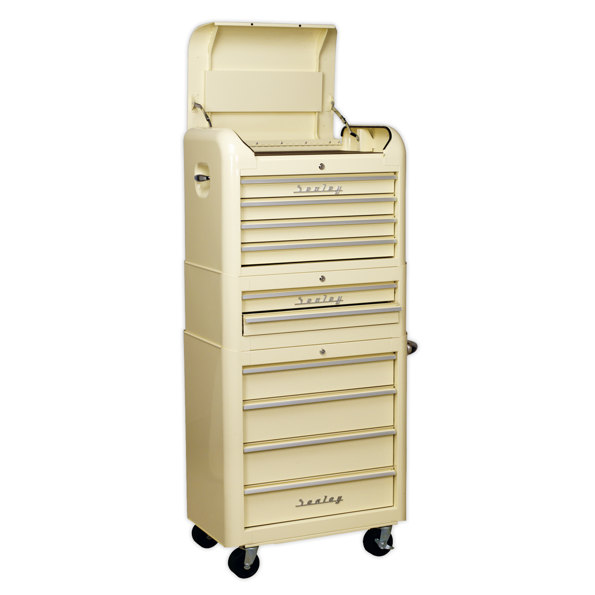 Premier AP28COMBO2 Premier™ Retro Style Topchest, Mid-Box Tool Chest & Rollcab Combination 10 Drawer - Cream