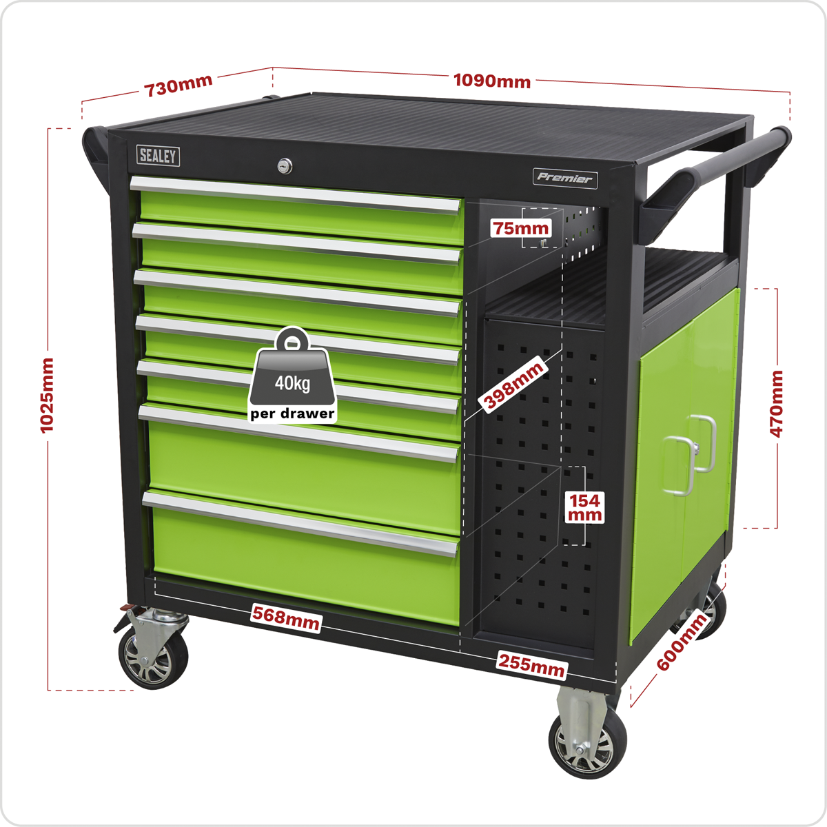 Premier AP36MWS Premier™ Mobile Workstation with 7 Drawers & Cupboard 920mm