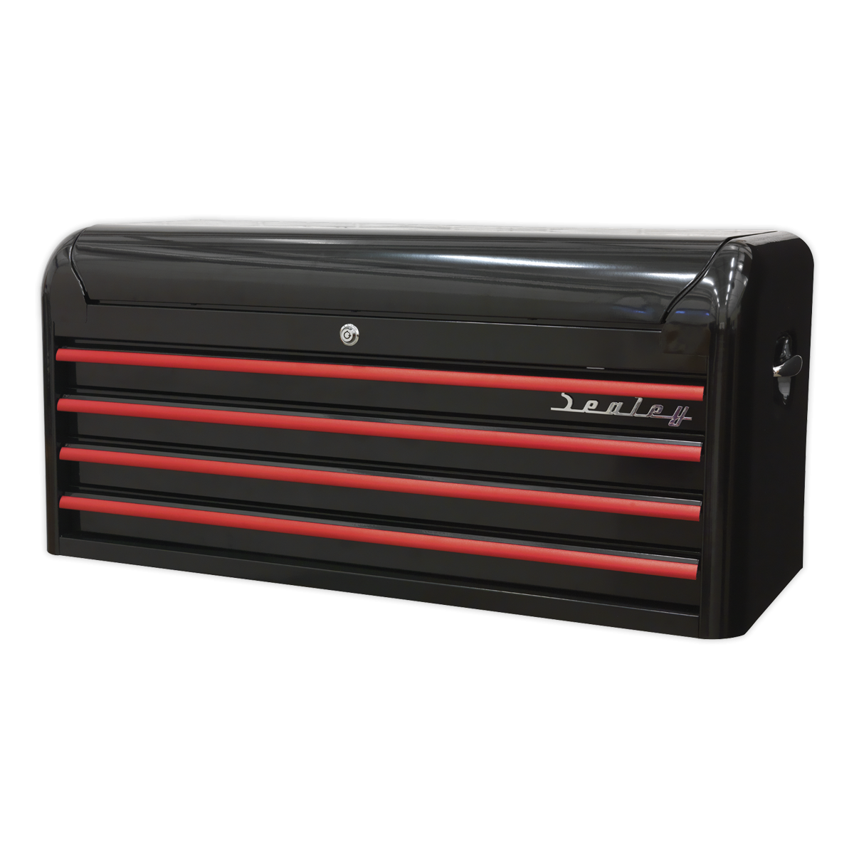 Premier AP41104BR Premier™ Retro Style Wide Topchest 4 Drawer - Black with Red Anodised Drawer Pulls