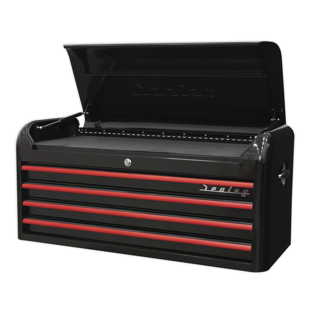 Premier AP41104BR Premier™ Retro Style Wide Topchest 4 Drawer - Black with Red Anodised Drawer Pulls