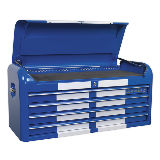 Premier AP41104BWS Premier™ Retro Style Wide Topchest 4 Drawer - Blue with White Stripes