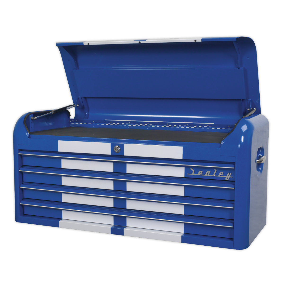Premier AP41104BWS Premier™ Retro Style Wide Topchest 4 Drawer - Blue with White Stripes