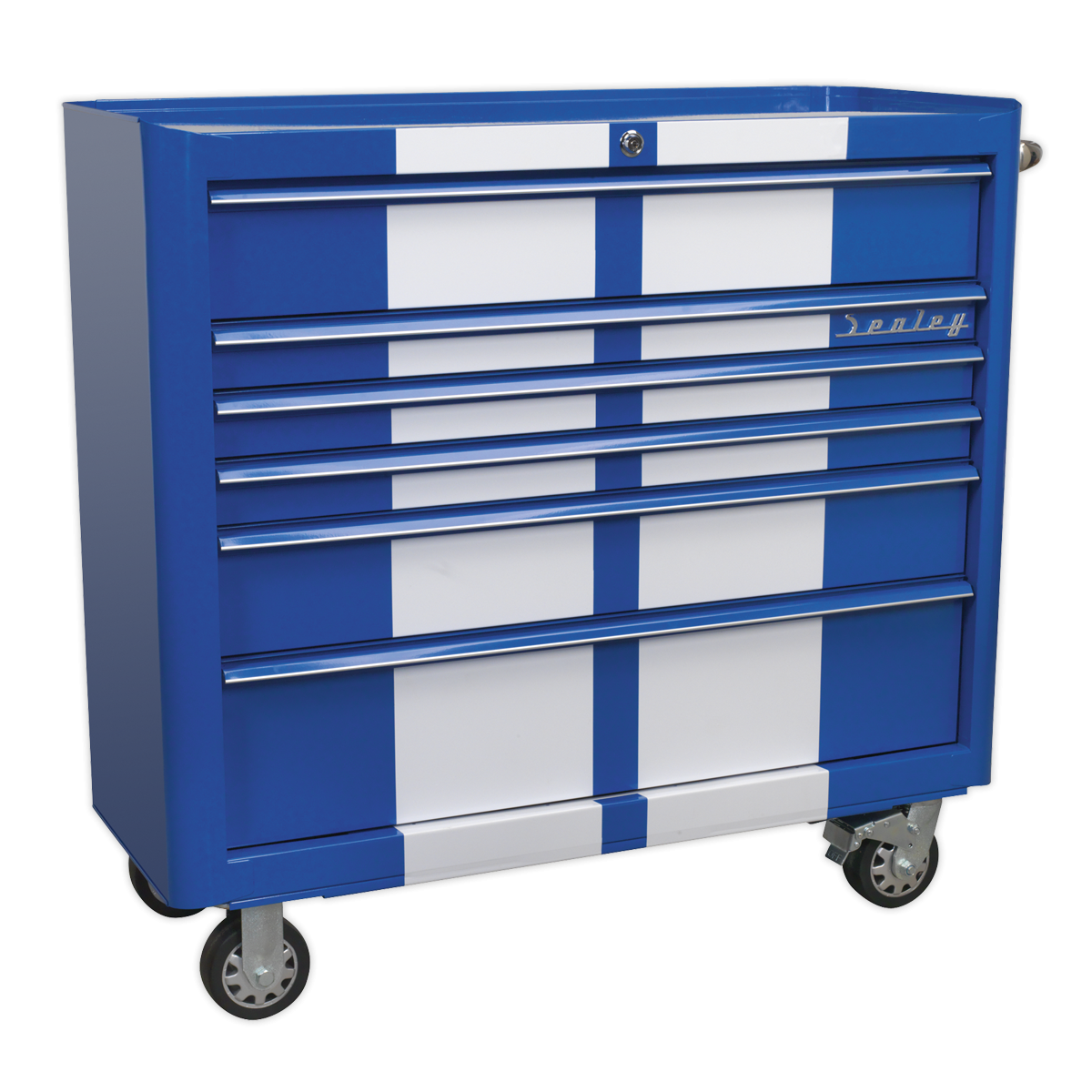 Premier AP41206BWS Premier™ Retro Style Wide Rollcab 6 Drawer - Blue with White Stripes
