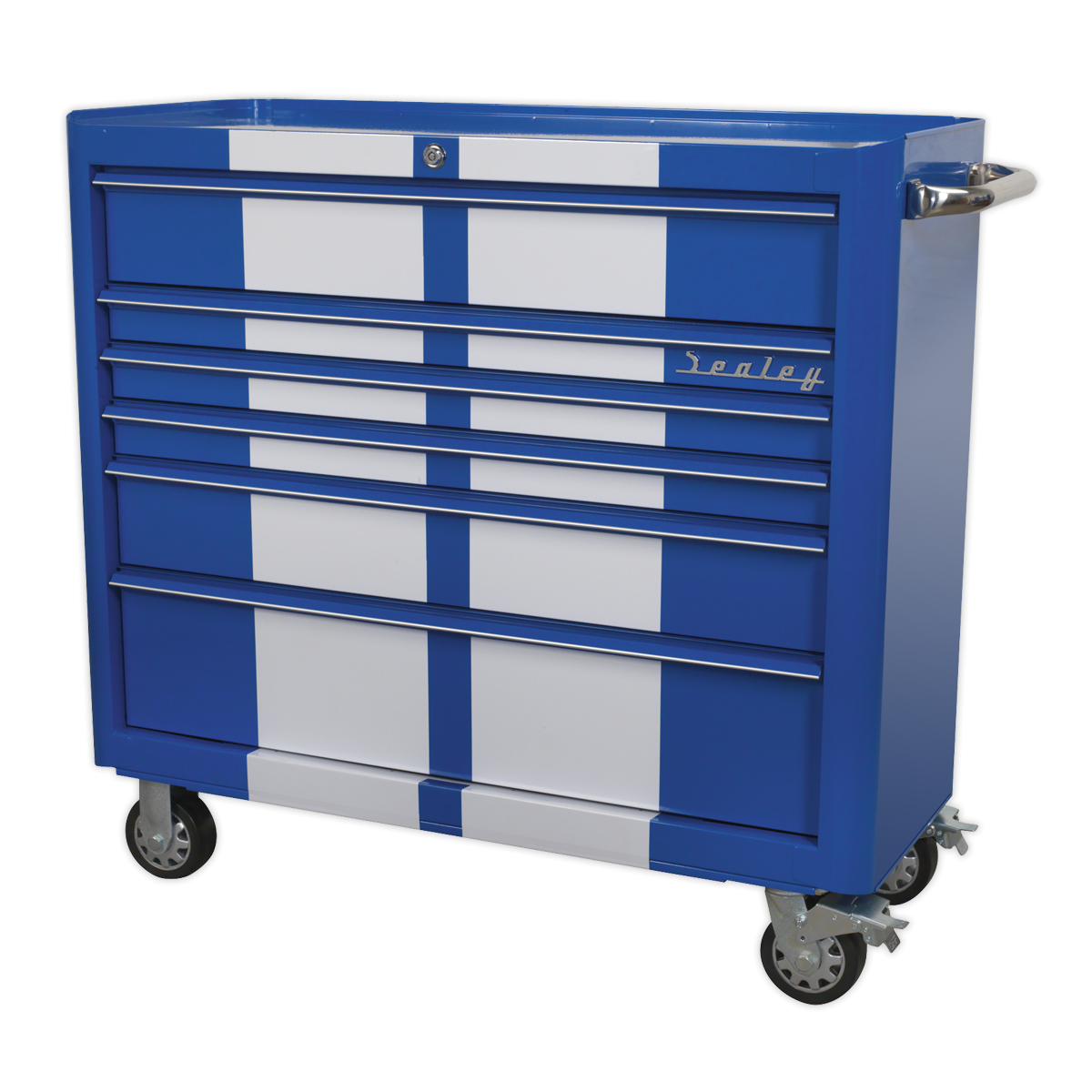 Premier AP41206BWS Premier™ Retro Style Wide Rollcab 6 Drawer - Blue with White Stripes