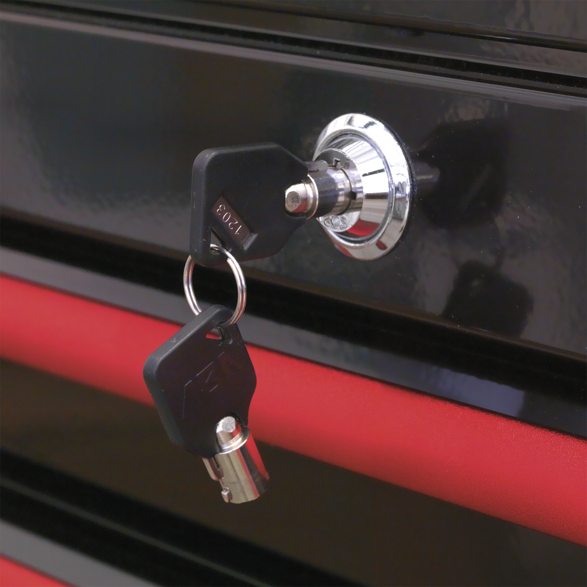 Premier AP41COMBOBR Premier™ Retro Style Wide Topchest & Rollcab Combination 10 Drawer - Black with Red Anodised Drawer Pulls