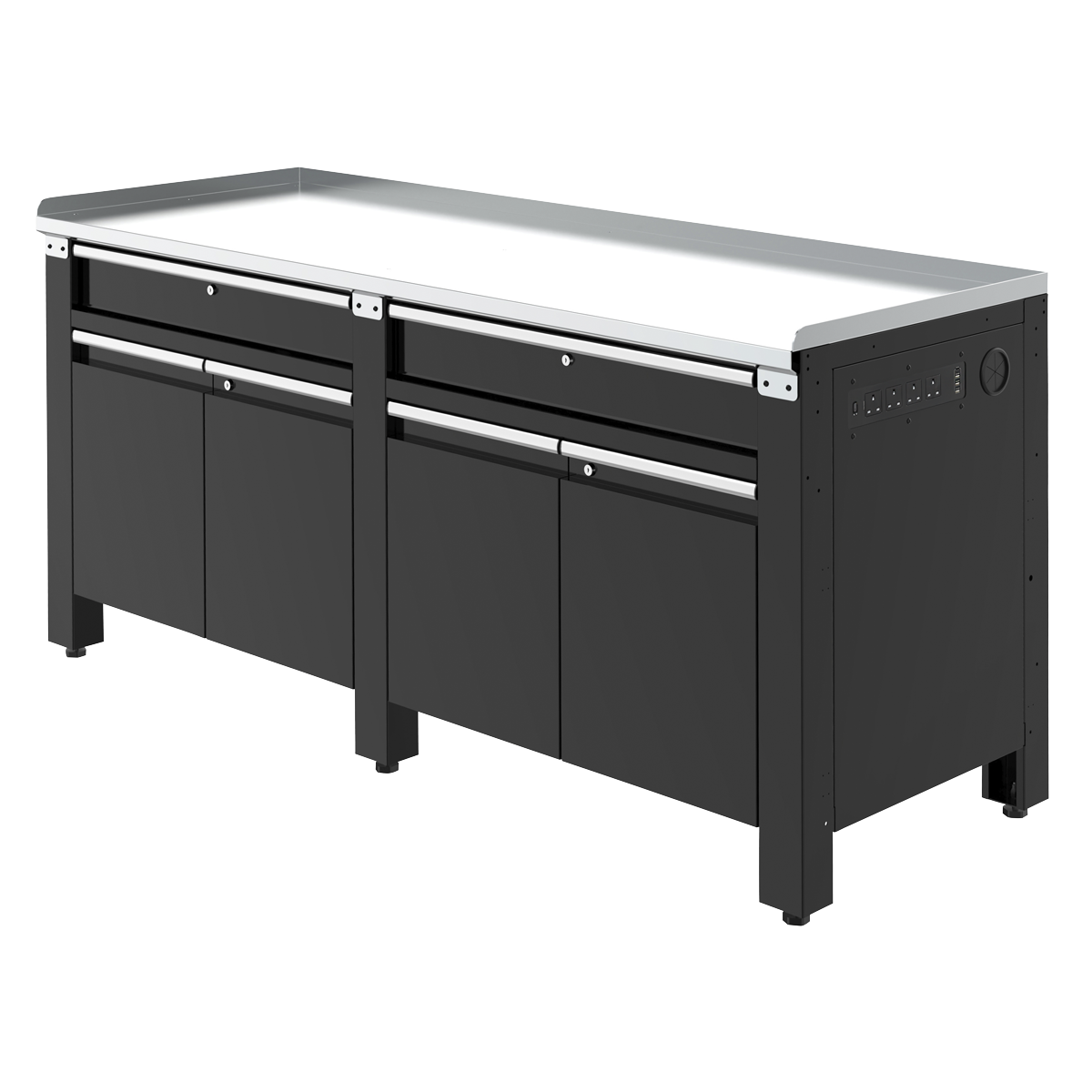 Premier AP5020GS Premier Heavy-Duty Workbench with Galvanized Steel Worktop, 2 Drawers, 2 Cupboards & Power Strip 2m