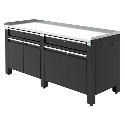 Premier AP5020GS Premier Heavy-Duty Workbench with Galvanized Steel Worktop, 2 Drawers, 2 Cupboards & Power Strip 2m