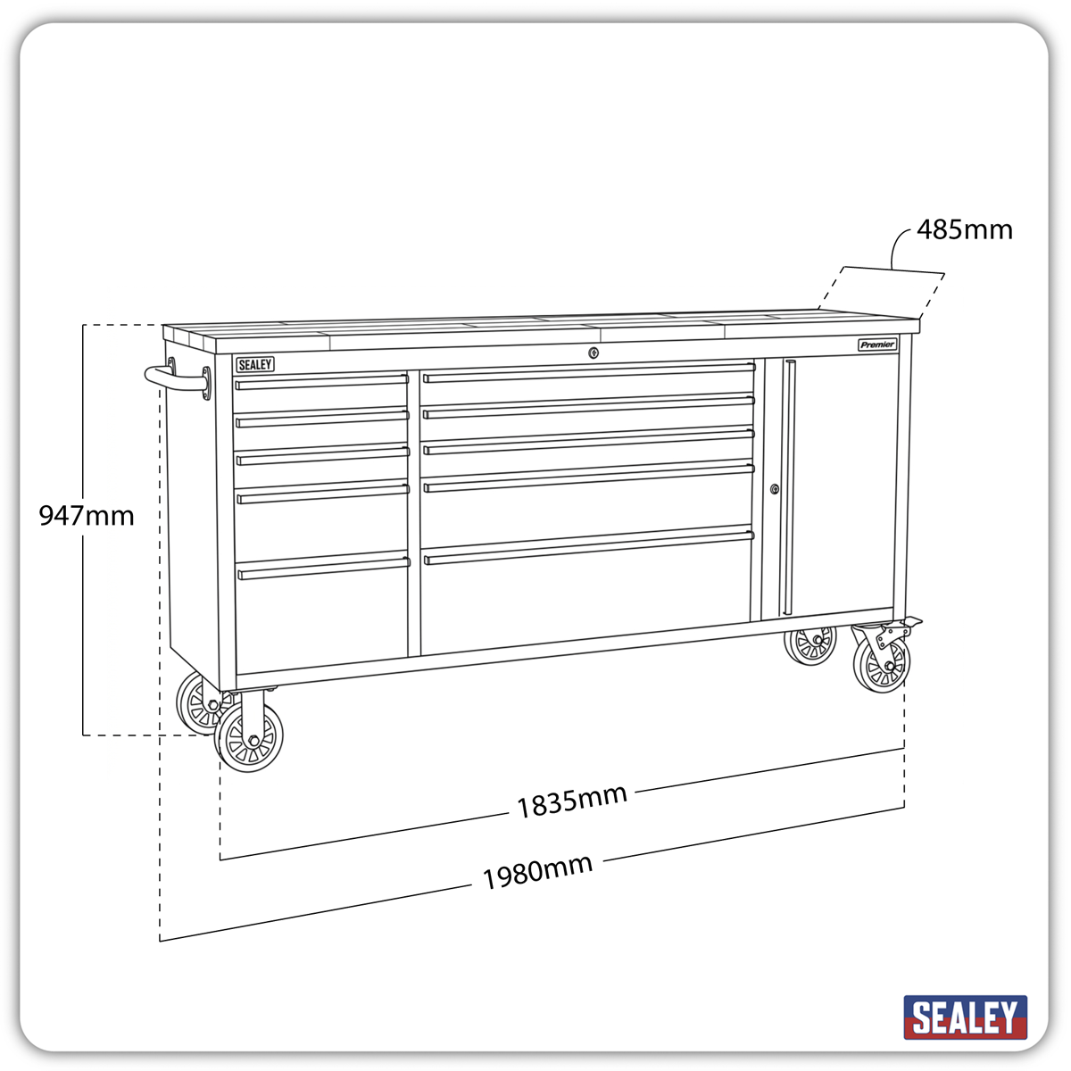 Premier AP7210SS Premier™ Mobile Stainless Steel Tool Cabinet & Cupboard 10 Drawer