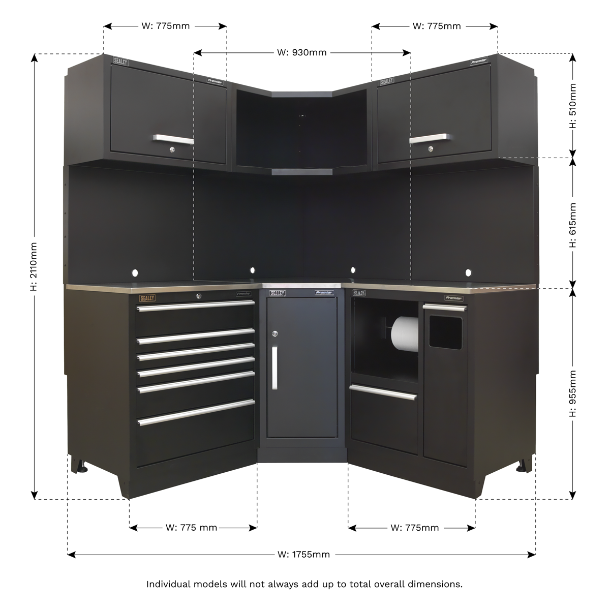 Premier APMSCOMBO6SS Premier™ Corner Storage System with Stainless Worktop 1.71m