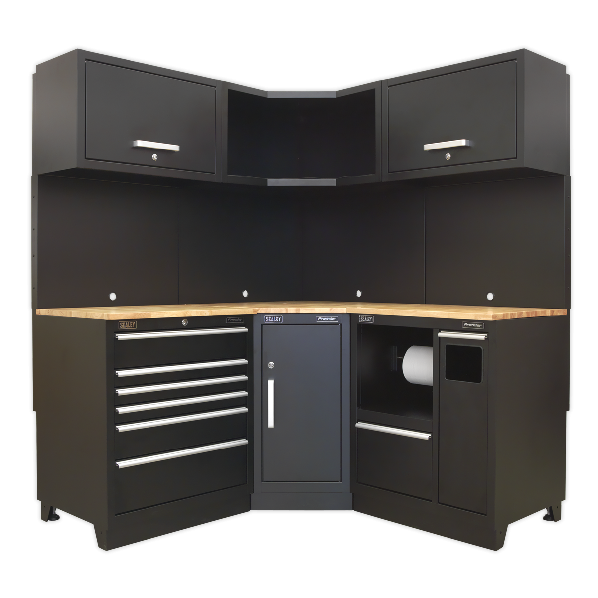 Premier APMSCOMBO6W Premier™ Corner Storage System with Hardwood Worktop 1.71m