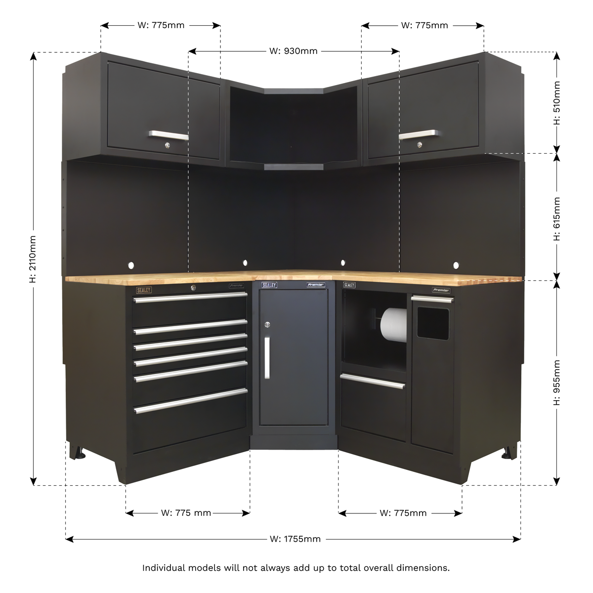 Premier APMSCOMBO6W Premier™ Corner Storage System with Hardwood Worktop 1.71m