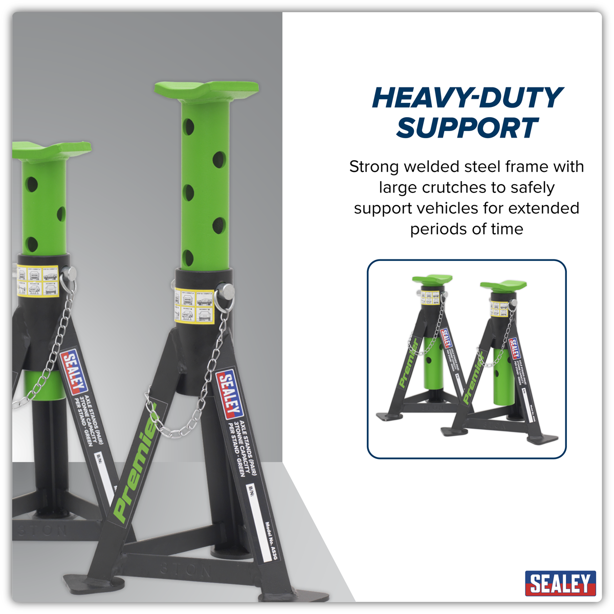 Premier AS3G Premier Axle Stands (Pair) 3 Tonne Capacity per Stand - Green