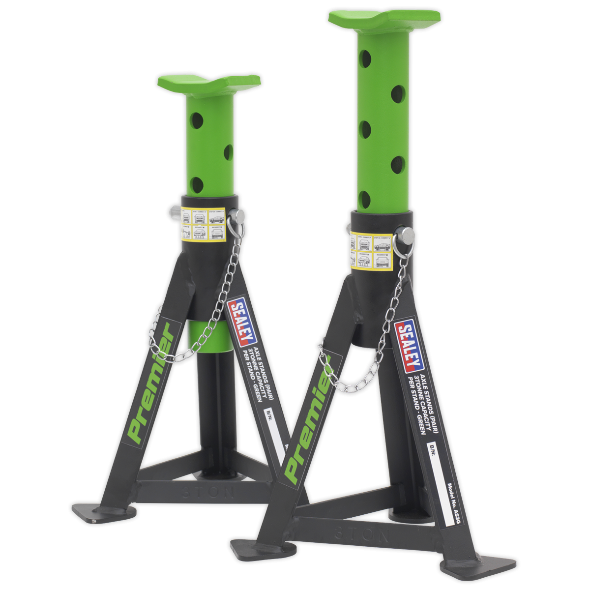 Premier AS3G Premier Axle Stands (Pair) 3 Tonne Capacity per Stand - Green